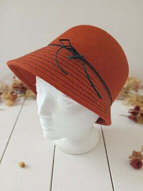 Vintage Wool Felt Cloche Hat Red Black Bow